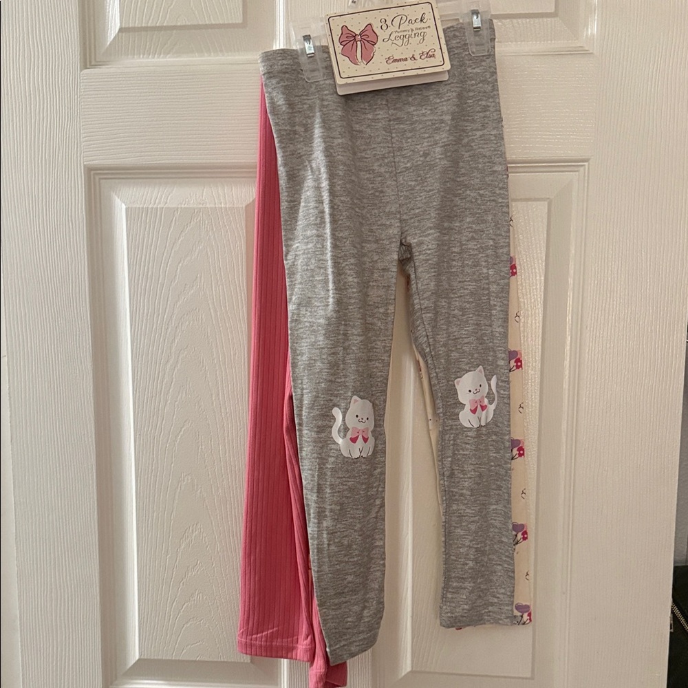 Charming Gray and Pink Cat Print Leggings for Kids